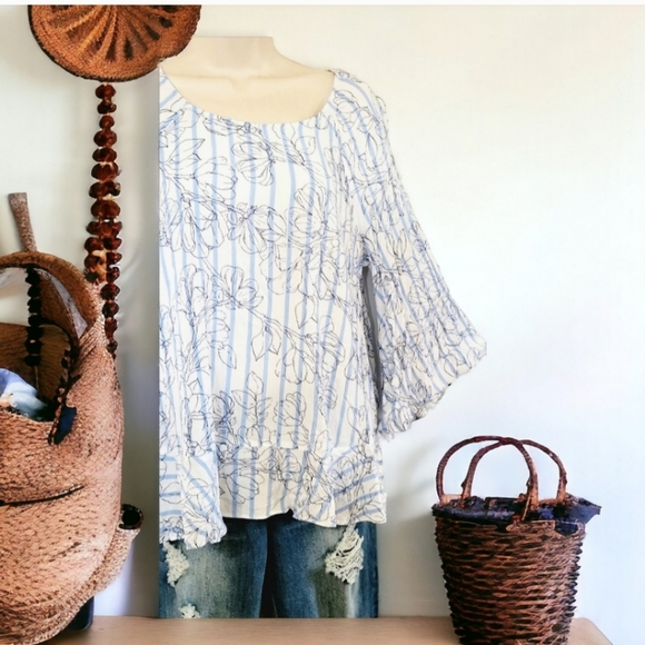 Bohemian lightweight striped bell sleeve Hippie shirt size medium by a.n.a. - Picture 4 of 11